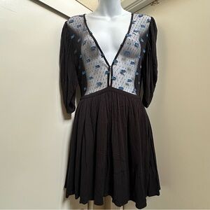 Cleobella Black and Blue Embroidered Mesh Amery Dress size small